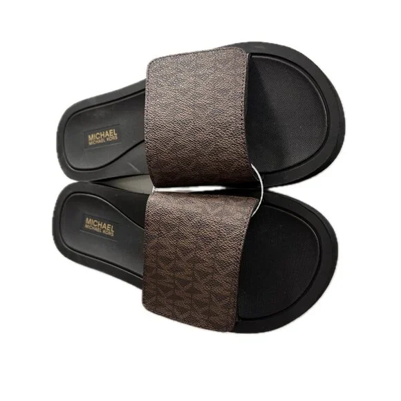 Michael Kors Wade Adjustable Slide Sandal Brown Logo Canvas NEW Sz 8 - Picture 8 of 8